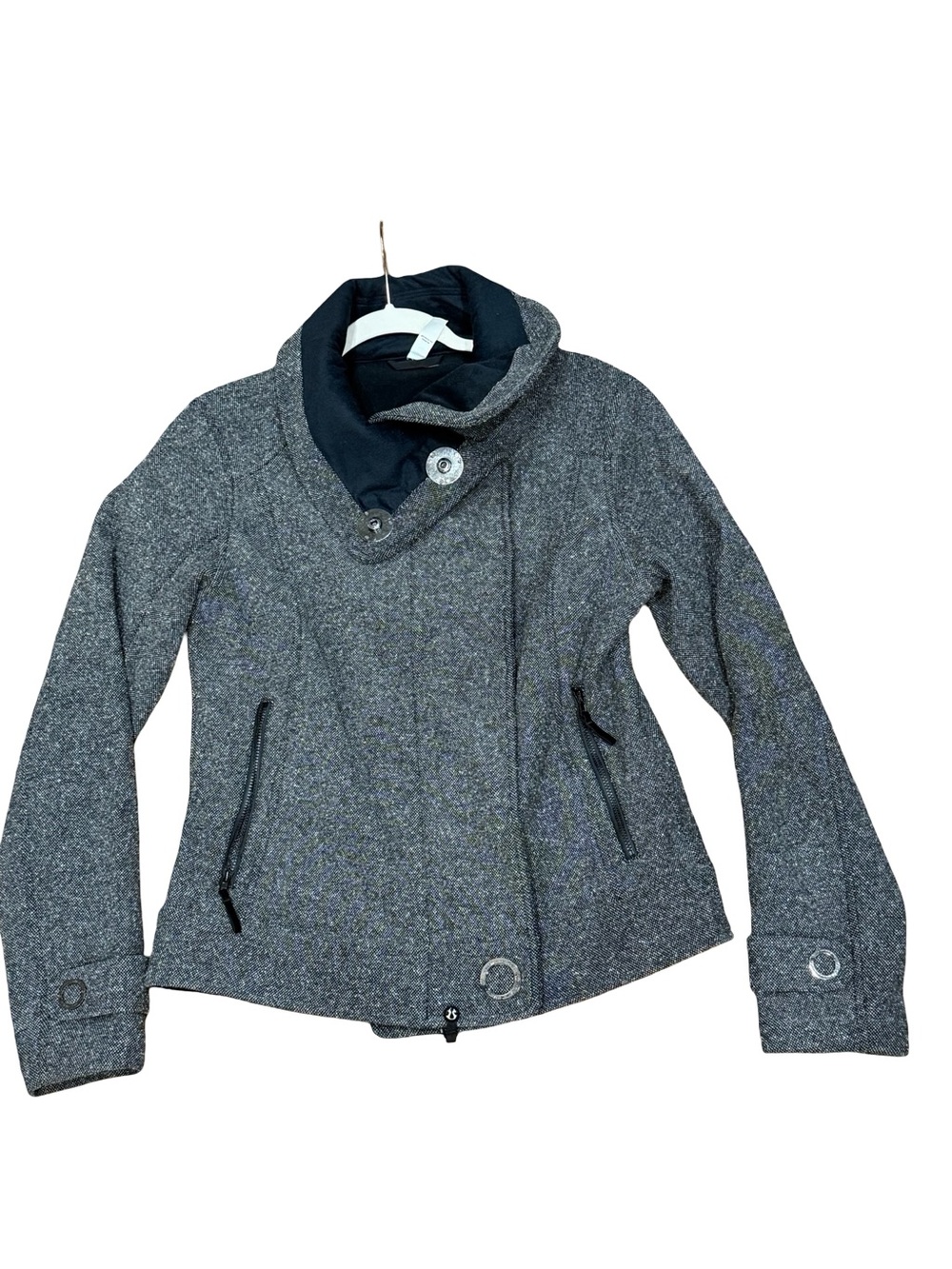 ✨‎ Lululemon Audrey Tweed Bomber Jacket Gray Tweed Zip Front Size 8 - Picture 2 of 13